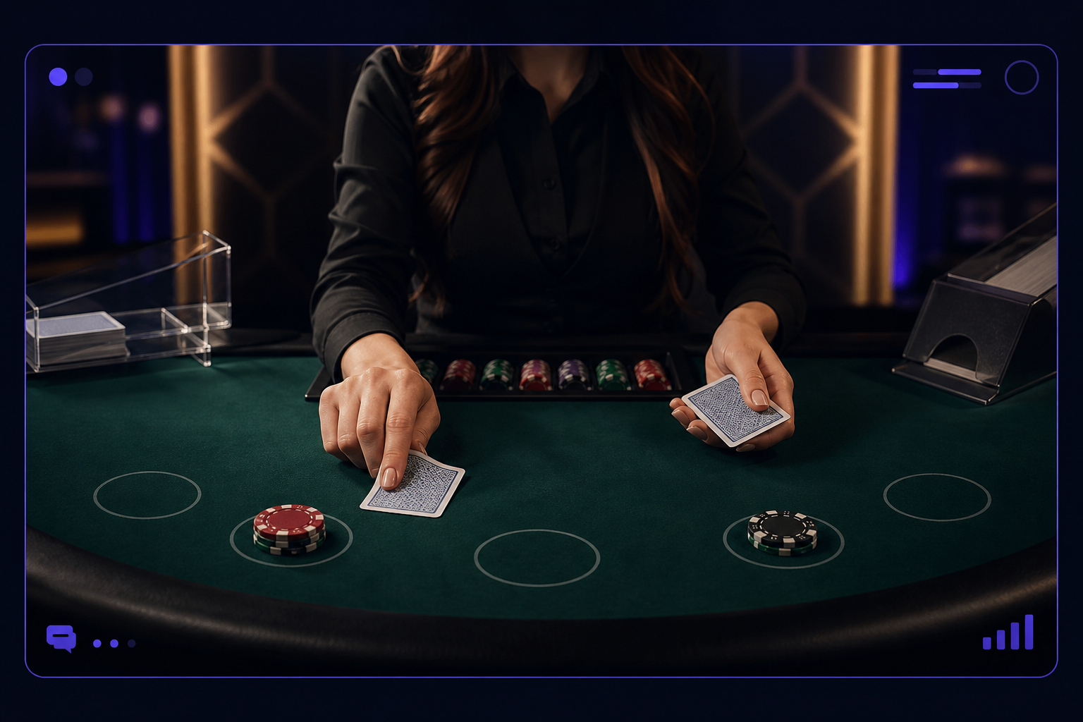 Live dealer at a blackjack table in Duel Casino